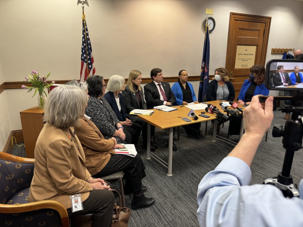 Troy and legislative leaders at a press briefing